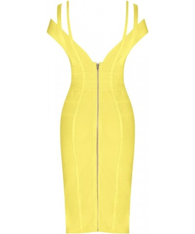 Women's Rayon Sexy V Neck Bodycon Clubwear Party Bandage Dress Yellow(ployester) $27.26 Dresses