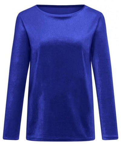 Velvet Tops for Women Vintage Solid Color Fitted Long Sleeve Shirts Elegant Dressy Casual Crewneck Pullover Sweatshirt A-blue...