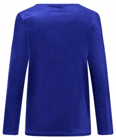 Velvet Tops for Women Vintage Solid Color Fitted Long Sleeve Shirts Elegant Dressy Casual Crewneck Pullover Sweatshirt A-blue...