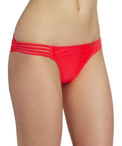 Women's Cosita Buena Multi Strap Ruched Brazilian Back Bottom Bombshell Red $27.44 Swimsuits