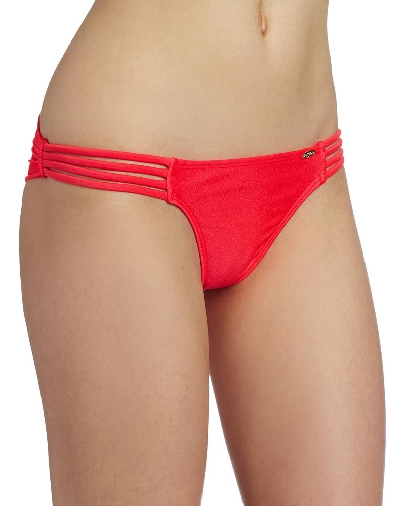 Women's Cosita Buena Multi Strap Ruched Brazilian Back Bottom Bombshell Red $27.44 Swimsuits