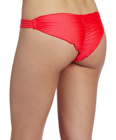 Women's Cosita Buena Multi Strap Ruched Brazilian Back Bottom Bombshell Red $27.44 Swimsuits