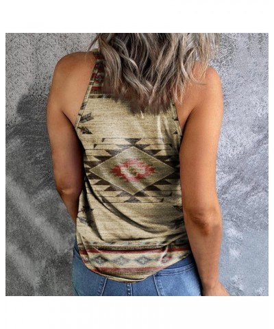 Women's Aztec Geometric Printed Halterneck Sleeveless Tank top Summer Casual Ethnic Graphic Condole Belt Cami Shirt Khaki $9....
