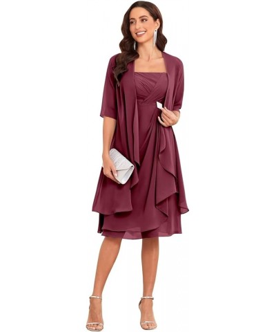 2 Pieces Chiffon Mother of The Bride Dresses with Jacket Pleated Ruffle Short Formal Evening Party Gown Desert Rose $34.40 Dr...