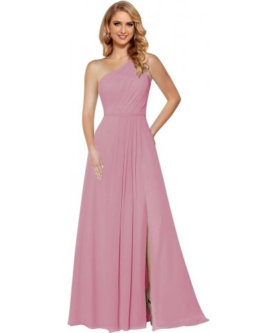 Women's One Shoulder Bridesmaid Dresses Long with Slit Ruched Chiffon Formal Party Dress with Pockets CM084 Mauve $31.36 Dresses