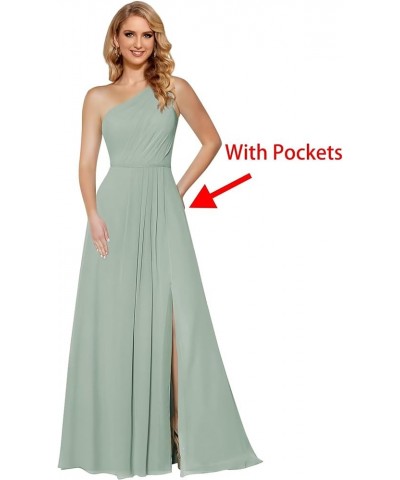 Women's One Shoulder Bridesmaid Dresses Long with Slit Ruched Chiffon Formal Party Dress with Pockets CM084 Mauve $31.36 Dresses