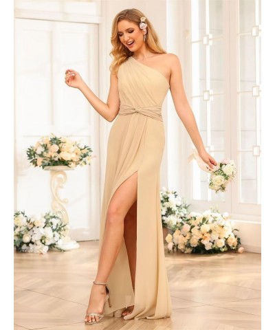 Women's One Shoulder Bridesmaid Dresses Long with Slit Ruched Chiffon Formal Party Dress with Pockets CM084 Mauve $31.36 Dresses