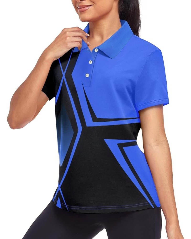 Women's Golf Polo T Shirts Short Sleeve Collared Lightweight Moisture Wicking Tennis Athletic Print T-Shirts Square Blue $17....