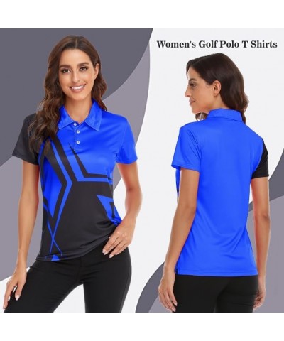 Women's Golf Polo T Shirts Short Sleeve Collared Lightweight Moisture Wicking Tennis Athletic Print T-Shirts Square Blue $17....