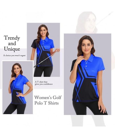 Women's Golf Polo T Shirts Short Sleeve Collared Lightweight Moisture Wicking Tennis Athletic Print T-Shirts Square Blue $17....