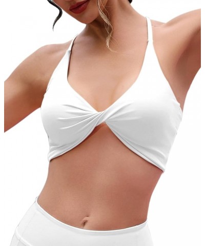 Strappy Sports Bras for Women Twist Padded Workout Crop Tops Open Back Yoga Gym Bra Low Impact Athletic Tank White Open Back ...