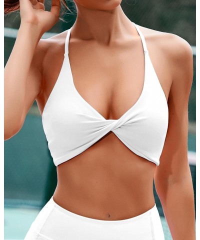 Strappy Sports Bras for Women Twist Padded Workout Crop Tops Open Back Yoga Gym Bra Low Impact Athletic Tank White Open Back ...