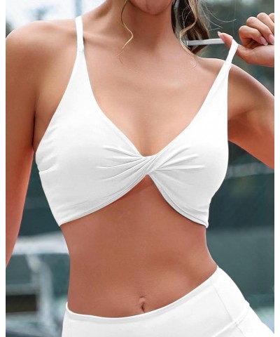 Strappy Sports Bras for Women Twist Padded Workout Crop Tops Open Back Yoga Gym Bra Low Impact Athletic Tank White Open Back ...