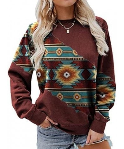 Aztec Printed Hoodie Women Long Sleeve Crewneck Pullovers Women Unique Aztec Tribal Woment Work Travel Hoodies Aztec Dark Red...