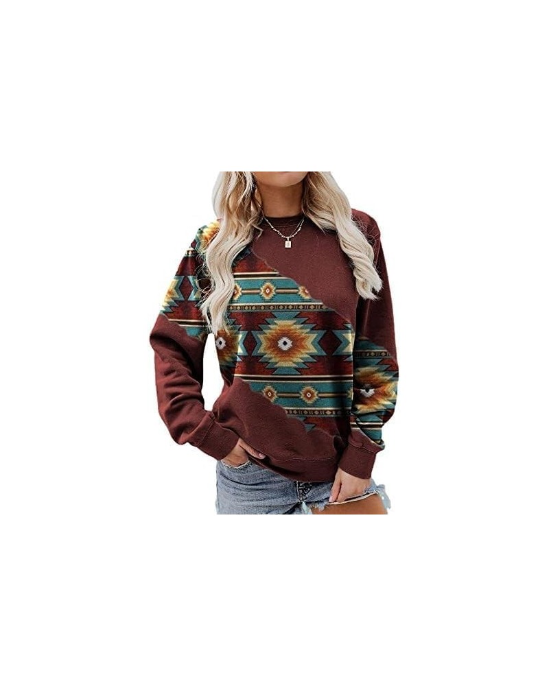 Aztec Printed Hoodie Women Long Sleeve Crewneck Pullovers Women Unique Aztec Tribal Woment Work Travel Hoodies Aztec Dark Red...