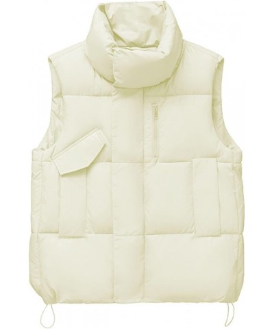 Women’s Cropped Puffer Down Vest Stand Collar Zip Up Sleeveless Lightweight Jacket Coat with Pockets 01 White $8.99 Vests