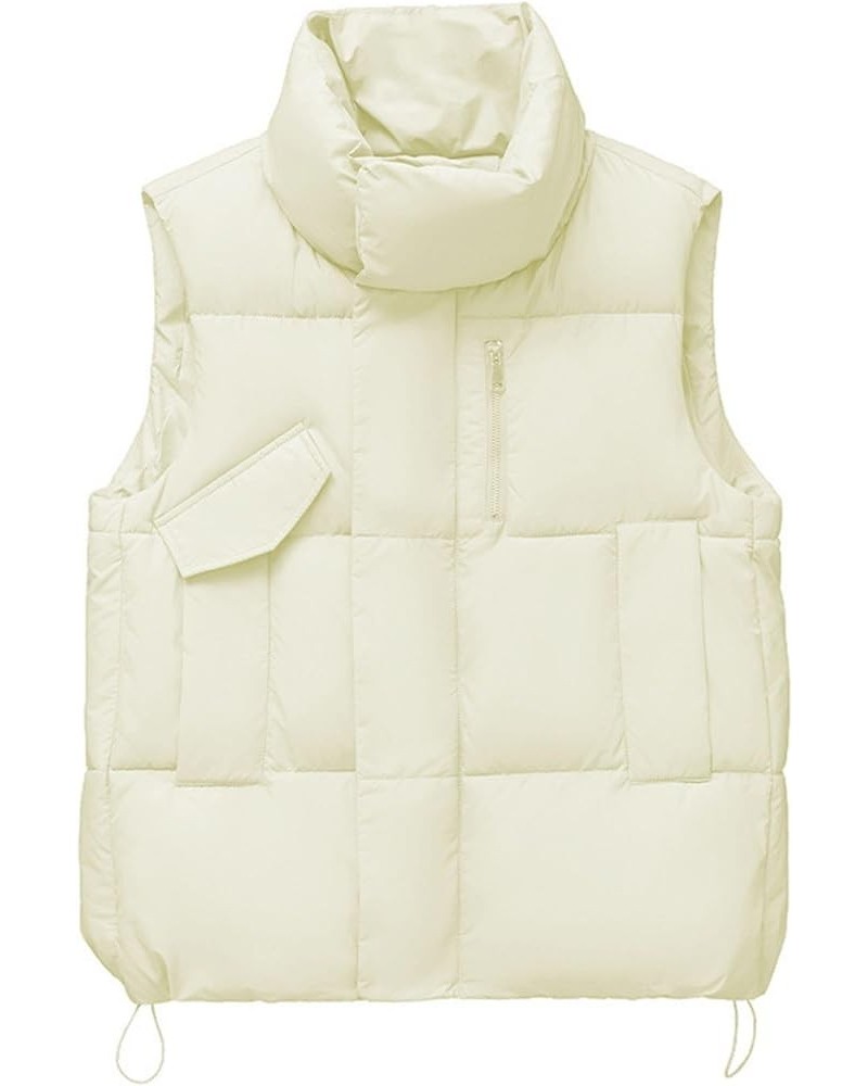 Women’s Cropped Puffer Down Vest Stand Collar Zip Up Sleeveless Lightweight Jacket Coat with Pockets 01 White $8.99 Vests