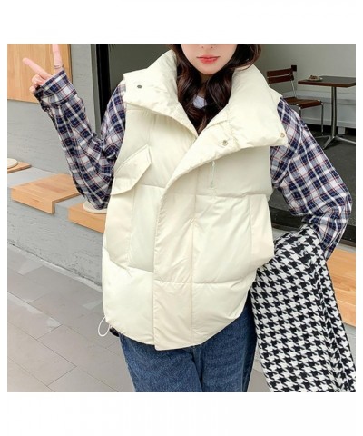 Women’s Cropped Puffer Down Vest Stand Collar Zip Up Sleeveless Lightweight Jacket Coat with Pockets 01 White $8.99 Vests