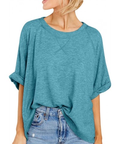 Womens Short Sleeve Oversized Tops Summer Crew Neck Loose Casual Tee T-Shirt C-h-blue $11.00 T-Shirts