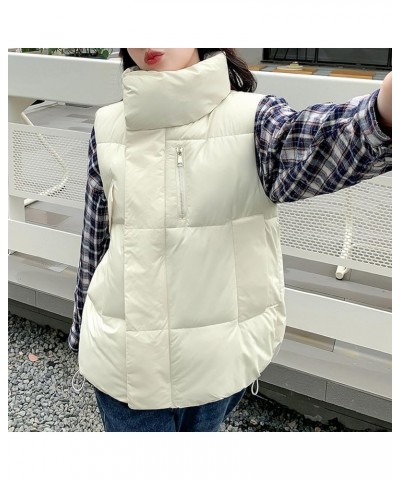 Women’s Cropped Puffer Down Vest Stand Collar Zip Up Sleeveless Lightweight Jacket Coat with Pockets 01 White $8.99 Vests