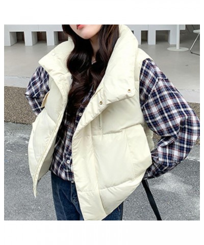 Women’s Cropped Puffer Down Vest Stand Collar Zip Up Sleeveless Lightweight Jacket Coat with Pockets 01 White $8.99 Vests