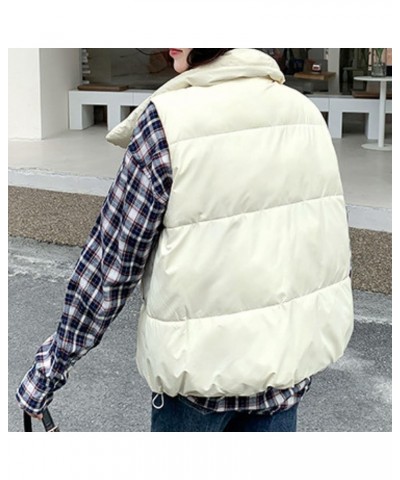 Women’s Cropped Puffer Down Vest Stand Collar Zip Up Sleeveless Lightweight Jacket Coat with Pockets 01 White $8.99 Vests