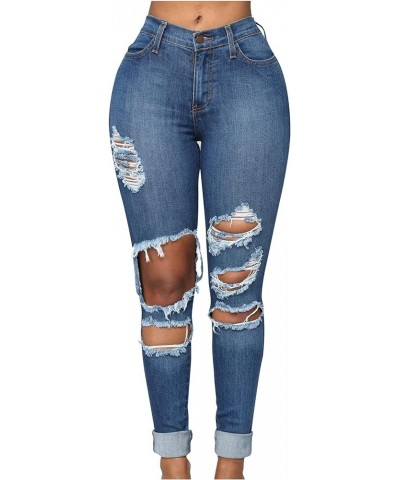 Women's Lace Skinny Pencil Jeans Stretch Slim Hole Fitness Denim Pants Blue 4 $11.93 Jeans