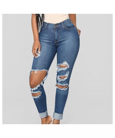 Women's Lace Skinny Pencil Jeans Stretch Slim Hole Fitness Denim Pants Blue 4 $11.93 Jeans