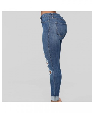 Women's Lace Skinny Pencil Jeans Stretch Slim Hole Fitness Denim Pants Blue 4 $11.93 Jeans