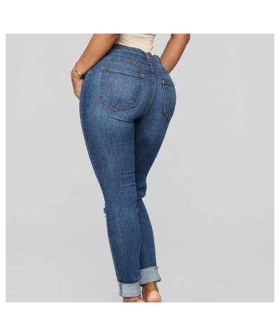 Women's Lace Skinny Pencil Jeans Stretch Slim Hole Fitness Denim Pants Blue 4 $11.93 Jeans