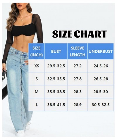 Women Long Sleeve Corset Tops Ribbed Square Neck Going Out Crop Tops Rave Top 03a Mesh Sheer Corset Tops $11.79 Tops