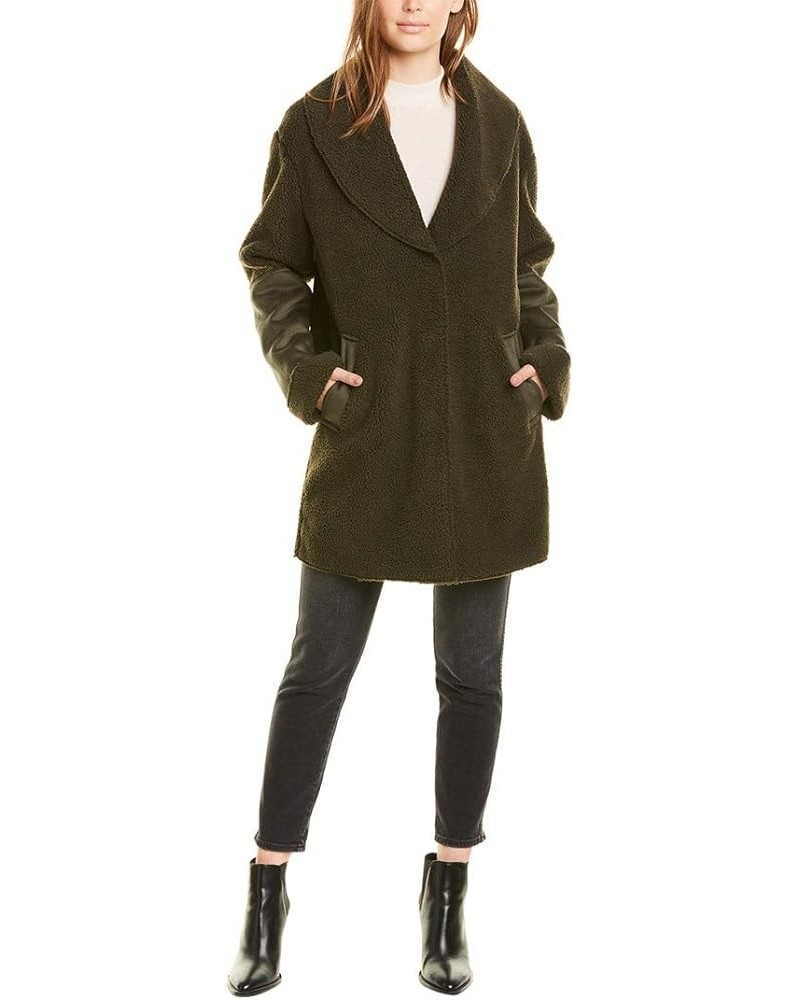 Women's Shawl Collar Faux Shearling Coat with Snap Front Multi-colored $44.02 Coats