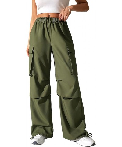 Women's Parachute Pants Baggy Cargo Pants Y2K Low Waisted Wide Leg Jogger Trousers Streetwear Army Green $11.87 Activewear