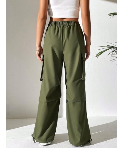 Women's Parachute Pants Baggy Cargo Pants Y2K Low Waisted Wide Leg Jogger Trousers Streetwear Army Green $11.87 Activewear