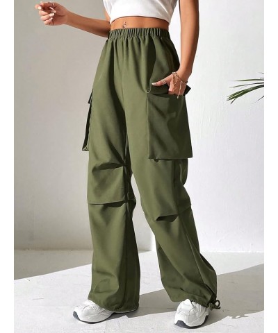 Women's Parachute Pants Baggy Cargo Pants Y2K Low Waisted Wide Leg Jogger Trousers Streetwear Army Green $11.87 Activewear