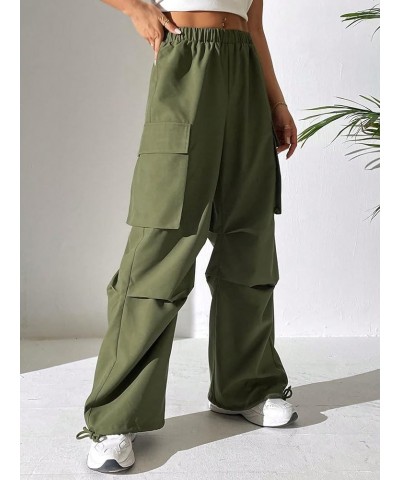 Women's Parachute Pants Baggy Cargo Pants Y2K Low Waisted Wide Leg Jogger Trousers Streetwear Army Green $11.87 Activewear