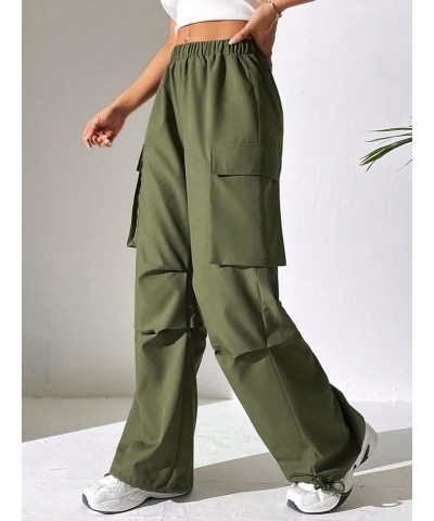 Women's Parachute Pants Baggy Cargo Pants Y2K Low Waisted Wide Leg Jogger Trousers Streetwear Army Green $11.87 Activewear