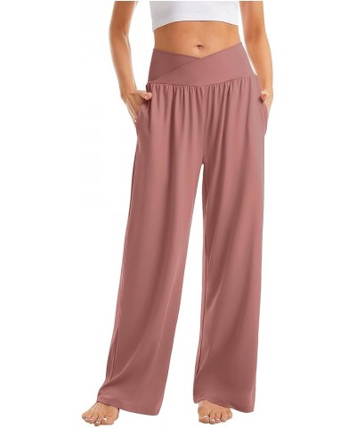 Women's Sweatpants High Waisted Linen Palazzo Pants Wide Leg Long Lounge Pant Trousers with Pocket Sweatpants 2-pink $8.31 Ot...