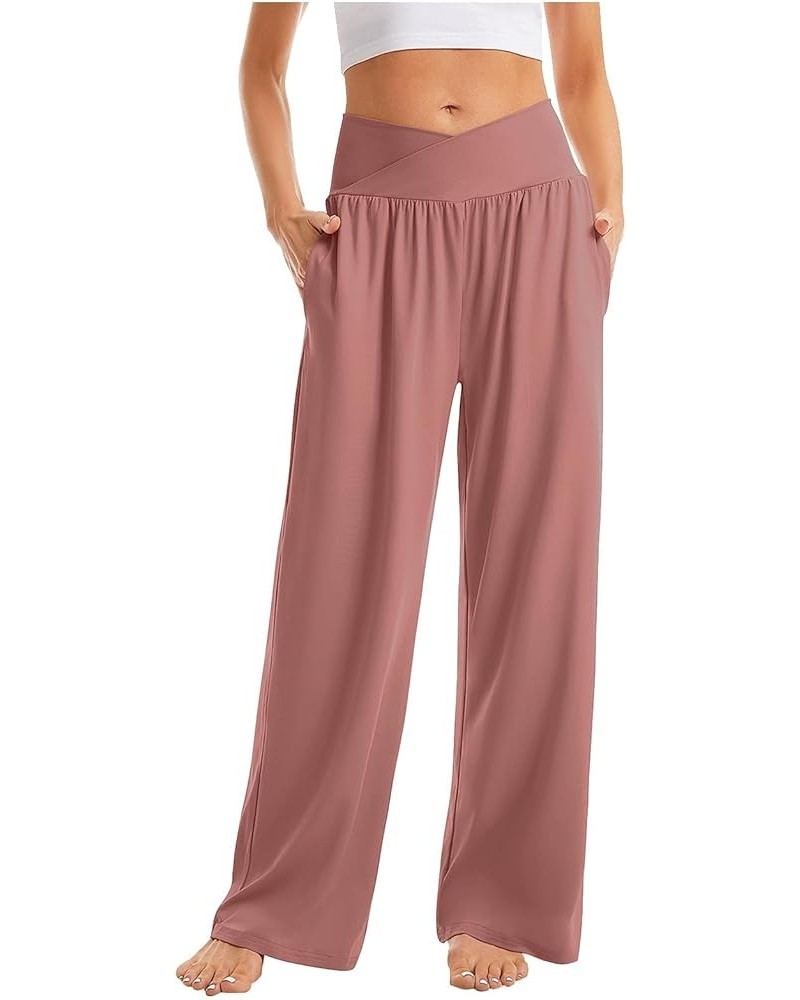 Women's Sweatpants High Waisted Linen Palazzo Pants Wide Leg Long Lounge Pant Trousers with Pocket Sweatpants 2-pink $8.31 Ot...