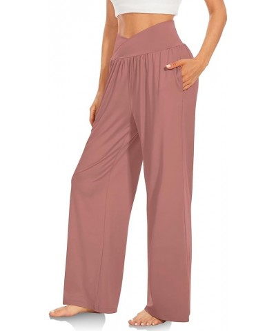 Women's Sweatpants High Waisted Linen Palazzo Pants Wide Leg Long Lounge Pant Trousers with Pocket Sweatpants 2-pink $8.31 Ot...