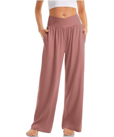 Women's Sweatpants High Waisted Linen Palazzo Pants Wide Leg Long Lounge Pant Trousers with Pocket Sweatpants 2-pink $8.31 Ot...