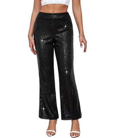 Womens High Waist Casual Loose Sparkle Sequin Shiny Wide Leg Flare Palazzo Pants Trousers 08-black $20.24 Pants