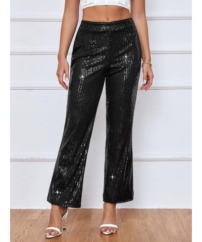 Womens High Waist Casual Loose Sparkle Sequin Shiny Wide Leg Flare Palazzo Pants Trousers 08-black $20.24 Pants