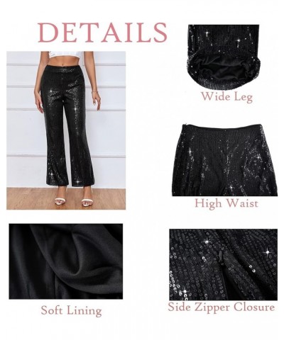 Womens High Waist Casual Loose Sparkle Sequin Shiny Wide Leg Flare Palazzo Pants Trousers 08-black $20.24 Pants