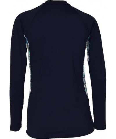 Women UPF 50+ Rash Guard Front Zip Up UV Long Sleeve Swimsuit Top (JZWRGT) Navy With Blue Gold Spot $13.37 Swimsuits