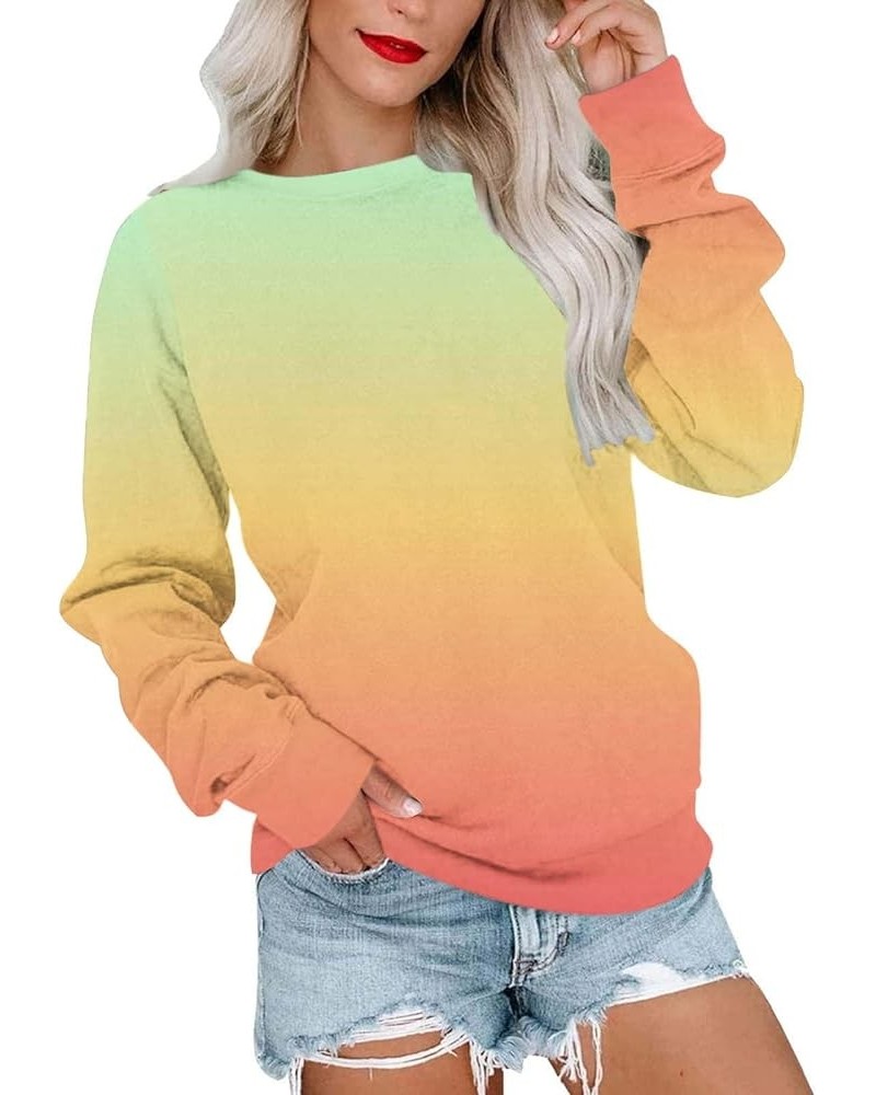 Women's Long Sleeve Comfy Sweatshirts Gradient Graphic Pullover Tops Crew Neck Loose Fit Trendy Sweatshirt 08 Yellow $9.09 Ho...