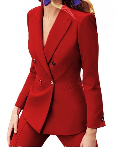 Women's 2 Piece Business Suit Lady Double Breasted Slim Fit Blazer Work Suits（Blazer+Jacket+Pant ） Burgundy $29.44 Suits