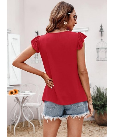 Womens Square Neck Embroidered Tops Flowy Babydoll Tops Ruffle Sleeve Boho Peasant Blouses Red $14.08 Blouses