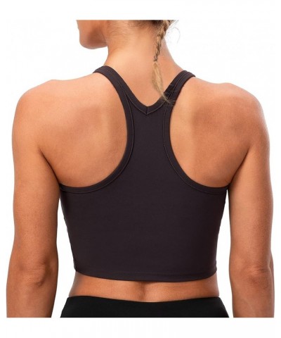 Women's Racerback Sports Bra Yoga Crop Top with Built in Bra Brushed Charcoal Gray $11.20 Lingerie