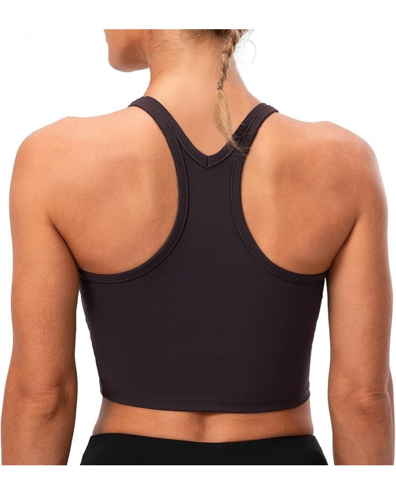 Women's Racerback Sports Bra Yoga Crop Top with Built in Bra Brushed Charcoal Gray $11.20 Lingerie